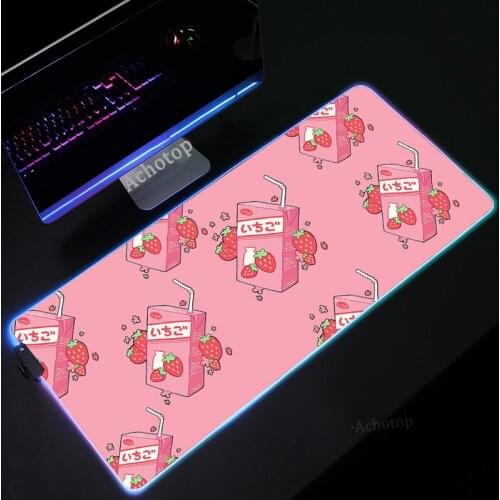 Kawaii Strawberry Milk RGB Mouse Pad Gamer XL Large Desktop Mousepads PC Computer Gaming Mousepad Rug Keyboard Desk Mat for CSGO