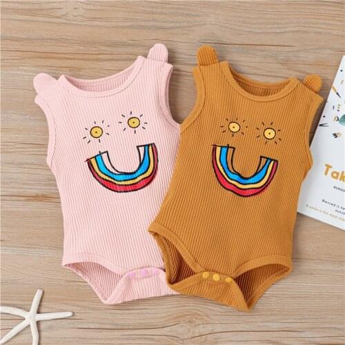 0-24M Newbor Baby Boys Rainbow Girls Romper Solid Color Jumpsuit Ribbed Knitted Summer Ruffles Letter Romper