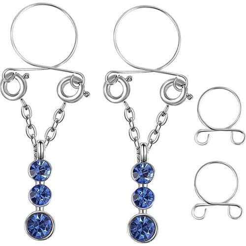 2Pcs Fake Nipple Rings Adjustable Non Pierced Dangle for Women Surgical Steel Fashion Body Jewelry