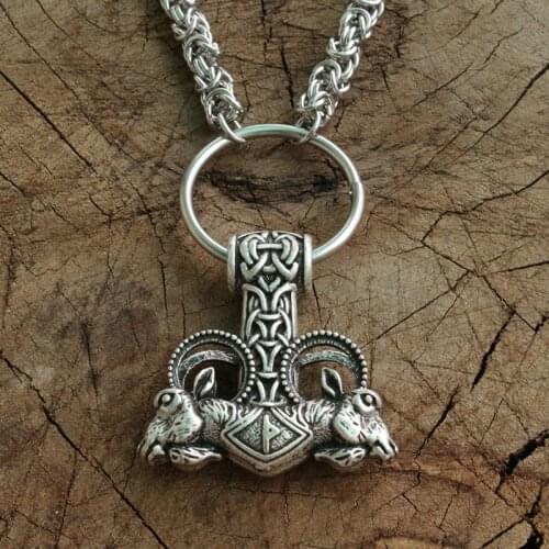 Viking double head ram pendant men nekclace norse goat Thunder hammer pendant celt goat talisman jewelry