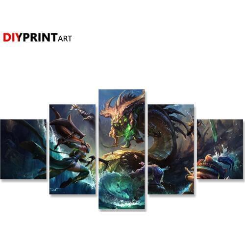 LoL Baron Nashor 5 Panels Modern Art Print Paintings for Living Room A2001