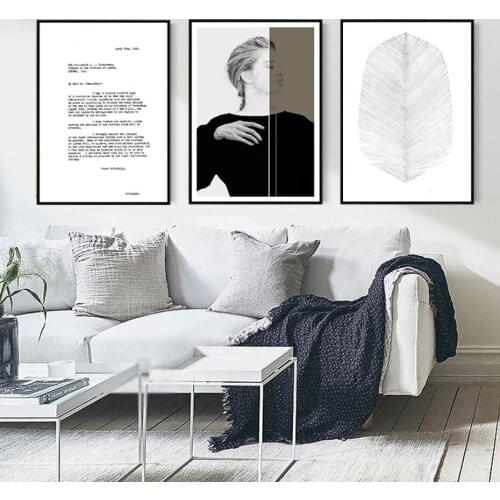 Nordic Minimalist Abstract Leaf Wall Art Pictures Girl Posters Black and White Print Canvas Paintings for Living Room Home Decor