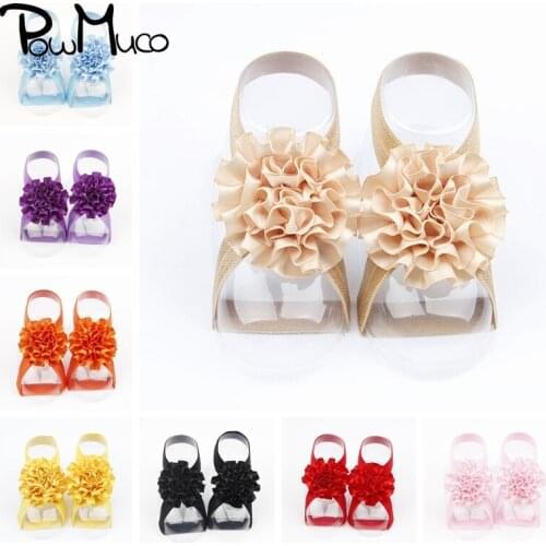 Powmuco Fashion Carnation Floral Baby Barefoot Sandals Solid Color Infant Elastic Band with Foot Flower Newborn Photography Prop