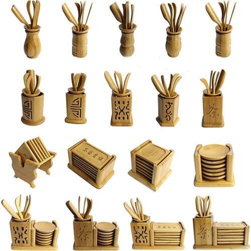Chinese Bamboo Tea Tools Set Puer Knife Spoon Clip Strainer Vintage Handmade Kung Fu Tea Sets Accessories Ceremony