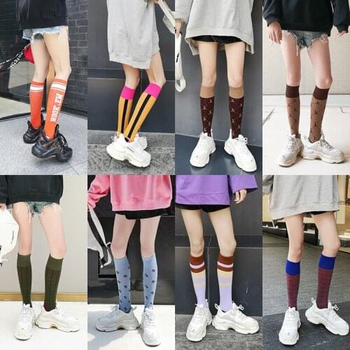 New Spring and Autumn Street Ladies High Tube Long Tube Calf Socks Letter Brown Plaid Color Matching Sexy Cotton College Style
