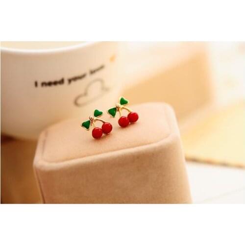 New fashion Dripping oil small cherry bow earrings For Women girl Accessories jewelry wholesale