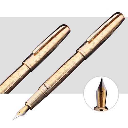 The Best Business Gifts Pimio 918 Luxury Gold Fountain Pen with 0.5mm Iridium Nib Metal Inking Pens Office Writing Stationery