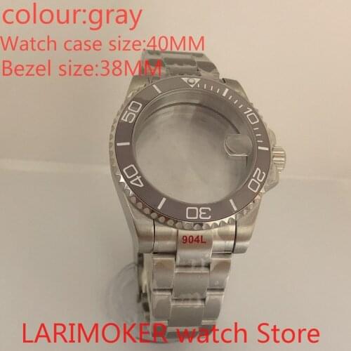 Suitable for NH35 NH36 Miyota 8215 40mm sapphire glass 904L stainless steel case sealing bottom cover, with bezel gray