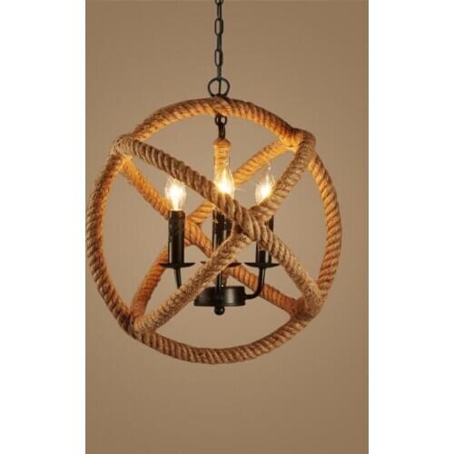 L65-American village retro iron handmade hemp rope ceiling lamp LOFT bar cafe living room restaurant personality pendant light
