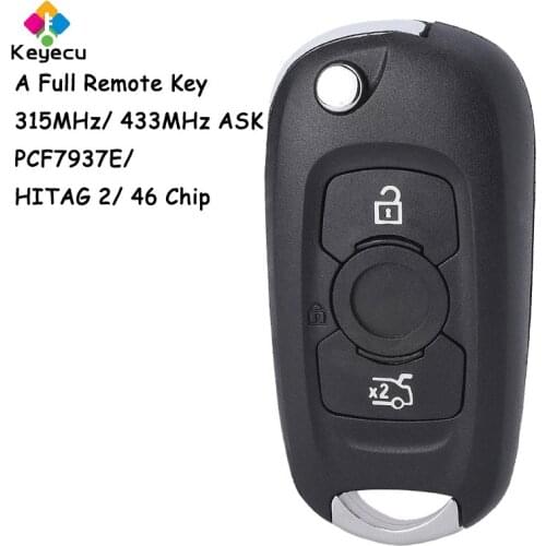 KEYECU Flip Remote Control Car Key With 3 Button 433MHz ASK PCF7937E/ HITAG 2/ 46 Chip - FOB for Opel Vauxhall Astra K 2015-2017