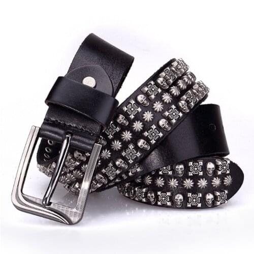 Vintage Rivet Studded Belt First Layer Cowhide Hip-hop Pins Buckle Women Men Belt Punk Rock Decorative Belts For Jeans Waistband