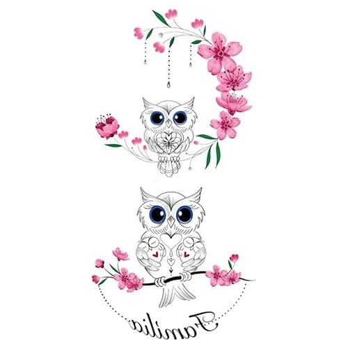 Cartoon Owl Blue Eyes Waterproof Temporary Tattoo Sticker Flowers Heart Letters Tattoos Small Sticker Flash Fake Tatoos Body Art