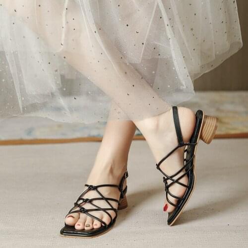 LAASIMI Gladiator Sandals for Women 2021 Ladies Round Heels Casual Shoes Woman Square Toe Solid Slides Female Roman Footwear