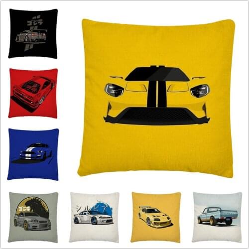 Sports Car Full Body Cartoon Pattern linen Cushion Cover Pillow Case for Home Sofa Car Decor Pillowcase 45X45cm