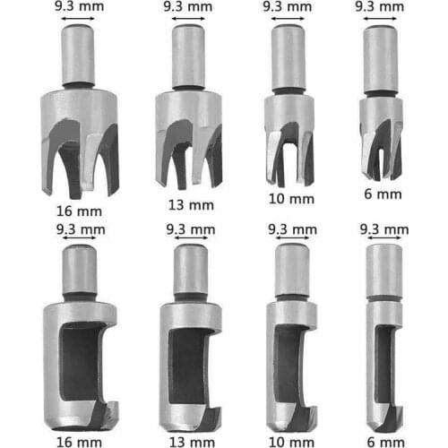 8pcs Wood Plug Cutting Tool Drill Bit 5/8" 1/2" 3/8" 1/4" Straight Tapered Taper Cork Drill Bit Woodworking Knife