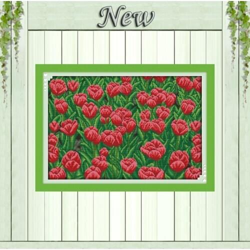 The tulip Garden Scenery,printed on canvas DMC 11CT 14CT Cross Stitch kits,all embroider needlework Set,Flower Scenic Home Decor