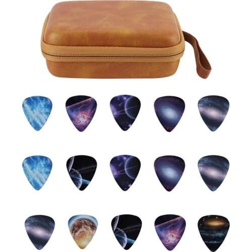 Waterproof Guitar Plectrum Case Portable Guitar Accessories Pick Holder Zipper Leather Pick Storage Bag With 15pcs Guitar Picks