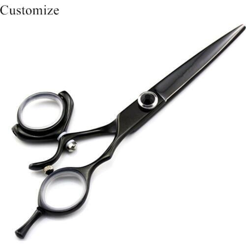 Customize logo Japan 440c 6 '' black Rotate cut hair salon scissors cutting barber haircut thinning shears hairdressing scissors