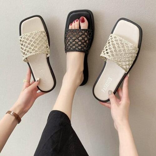 Womens Casual Slippers, Non-slip Slides Shoes with Braided Mesh Upper