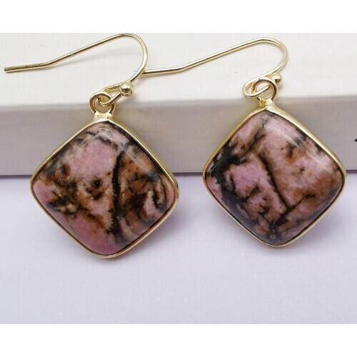 Rhodonite Stone Dangle Earrings Jewelry For Woman Gift T152