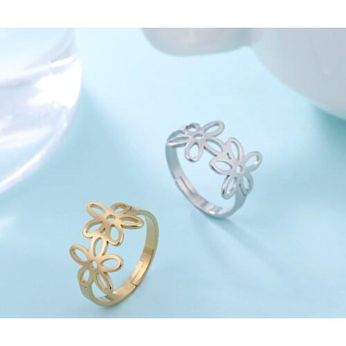 Cazador Flower Finger Rings Gold Color Women Ring 2021 New Arrival Adjustable Stainless Steel Fashion Girl Jewelry wholesale