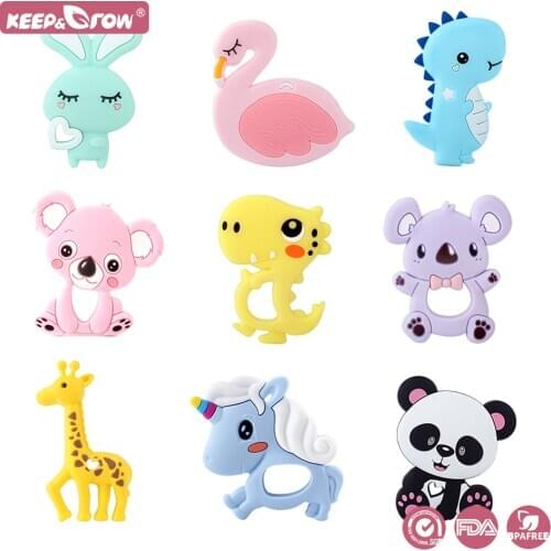 Keep&Grow 1Pcs Animal Silicone Teethers BPA Free Chewable Baby Toys Koala Panda Mordedor Bebe DIY Teething Necklace Accessories