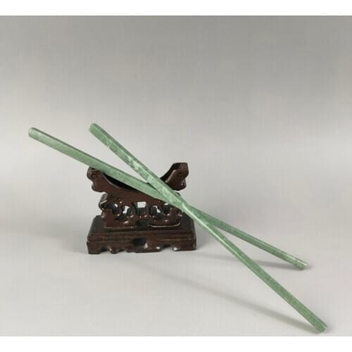 100% / A Pair of Exquisite Chinese Traditional Craft Gift Natural Snowflake Green Jade Handmade Chinese Chopsticks