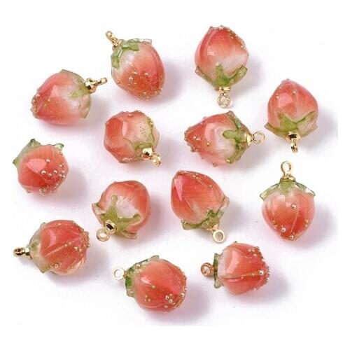 20pcs Handmade Natural Real Flower Dried Flower Pendants Pink Bud Shape Resin Charms Beads with Epoxy Resin Jewelry DIY Earrings