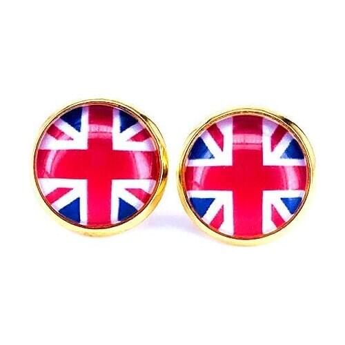2018 National Flag Stud Earring Russia Spain France Germany Argentina Flag Earring 10mm Glass Gem Cabochon Copper Jewelry A014