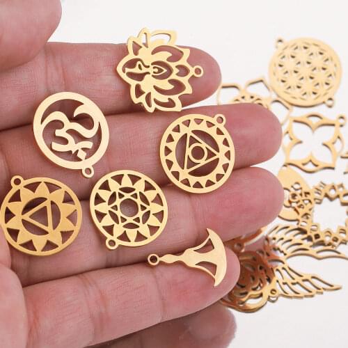 5pcs/lot Gold Stainless Steel Yoga Lotus Chakra DIY Charms Pendant Tag Connectors Jewelry Making Items Wholesale Crafts Earrings