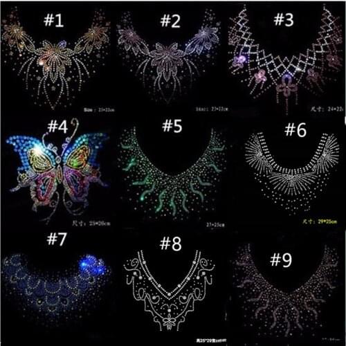 6pc/lot Fashion neckline Flower design hotfix rhinestone,heat transfer design iron on rhinestone motif,embellishment for the gar