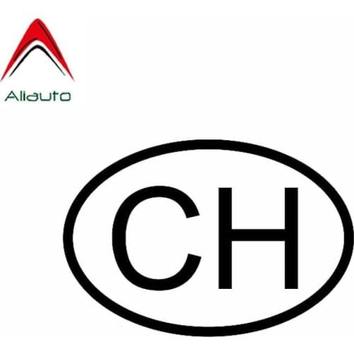 Aliauto Personality Creative Car Sticker Ch Swiss Country Code Oval Vinyl Waterproof Sunscreen Decal Black/Silver,14cm*10cm