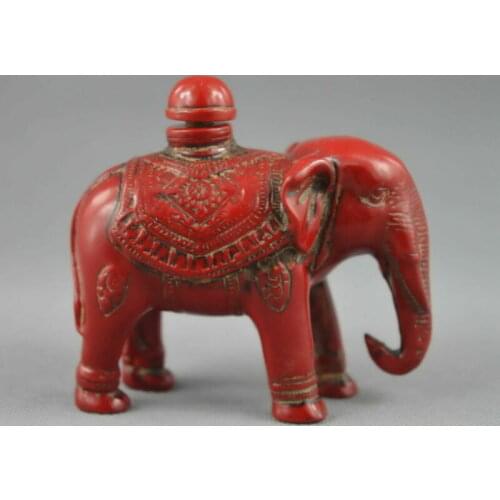ASIA CORAL CARVE LIFELIKE ELEPHANTS RARE DELICATE LUCKY AMUSING SNUFF BOTTLE