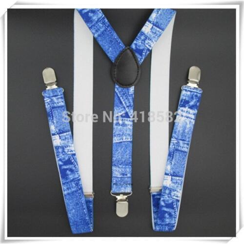 BD021--Cool Men suspenders Denim print Color suspenders 100cm length 2.5 width 3 Clips women braces free shipping
