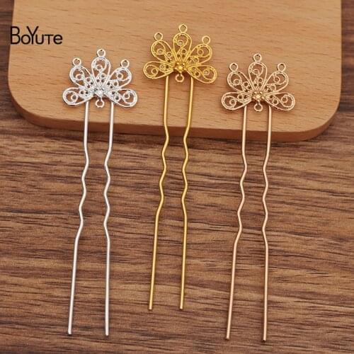 BoYuTe (20 Pieces/Lot) 18*22MM Filigree Flower Welding 75*10*1.2MM U Shaped Hairpin Handmade Diy Hair Accessories Materials