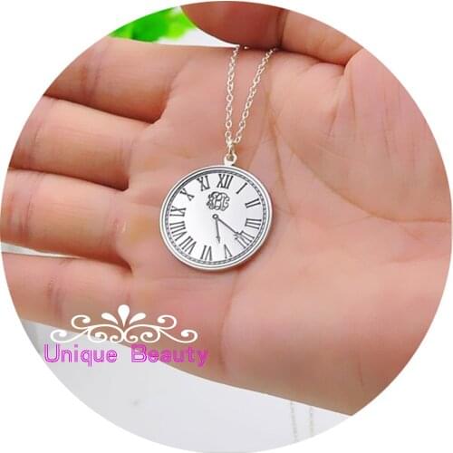 1" Disc Time Clock Memerial Pendant Necklace Solid Silver Stamp Time Monogram Round Pendent Customized Necklace Wholesale