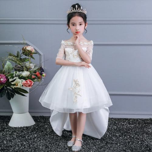 2021 Summer Trailing Dress Costume Kids Dresses For Girls Children White EmbroideryParty Wedding Dress Princess Catwalk Dress