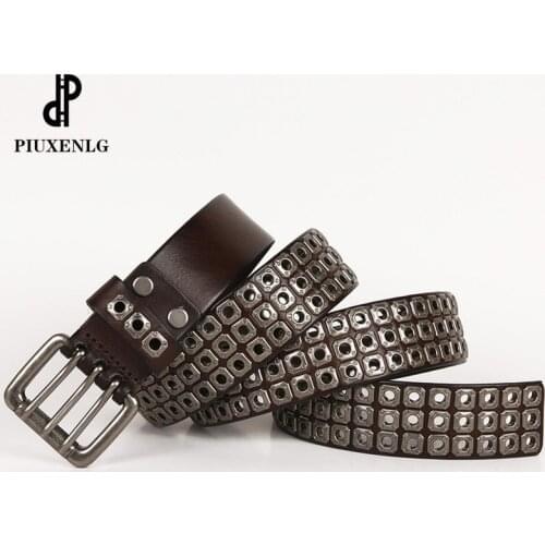 PIUXENLG Designer Mens Punk Belt Heavy Metal Unisex Leather Belt Mens Cross Studded Jeans Belt High Quality Trend luxury Belt