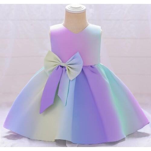 Todder Baby Girl Summer Dress Clothes Gradient Color Bow Princess Dress 1st Birthday Wedding Party Dresses Infant Vestidos