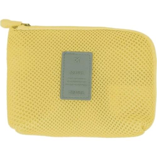Travel Storage Box Digital Data Cable Charger Earphones Mesh Sponge Bag Cosmetic Box Yellow