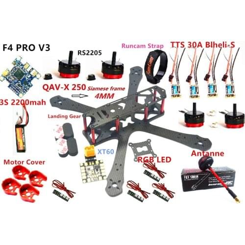 FPV QAV-X 250 racing carbon Siamese frame X 214 F4 pro v3 2200mah rs2205 30A blheli-s runcam 5045 TS5828 XT60 for QAV250 drone