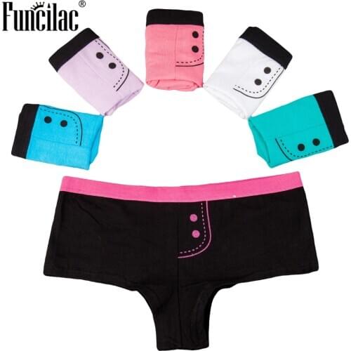 FUNCILAC Panties for Woman Cotton Boxers Sexy Ladies Bikini Print Girls Underwear Knickers Soft Boyshort for Women 5 Pcs/Lot