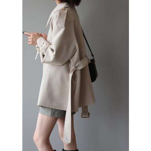 HXJJP Women Short Trench 2021 New Casual Trench Coat with Sashes Oversize Single Breasted Vintage Cloak Overcoats Windbreaker