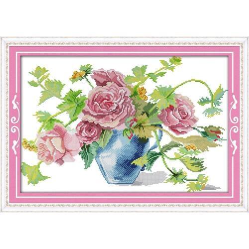 Joy Sunday Blossom Roses Chinese Cross Stitch Kits Ecological Cotton Clear Stamped 14 11CT DIY Gift Wedding Decoration For Home