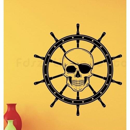 Pirat czaszki naklejka ścienna koło okrętowe wystrój przedszkola Nautical Vinyl naklejki dzieci pokój Anime samoprzylepnaH715