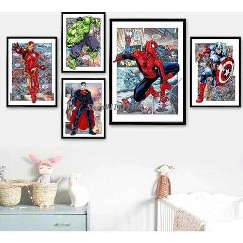 Classic Marvel Canvas Painting Avengers Captain America Spiderman Ironman Posters and Prints Wall Art Pictures Living Room Decor