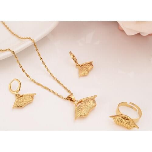 Gold color PNG Necklace pendant Earrings ring Set Women Party Gift african women bag shape bridal wedding Jewelry girls charm