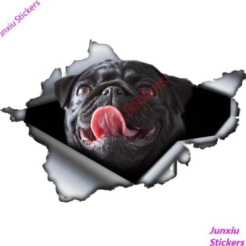 Creative Decals Black Pug Car Sticker Torn Metal Yacht Reflective Stickers Waterproof Car Styling Funny Exterior Decor PVC13x9cm