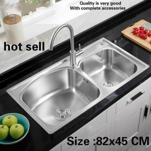 Free shipping Hot sell standard fashion kitchen double groove sink wash the dishes 304 food grade stainless steel big 82x45 CM