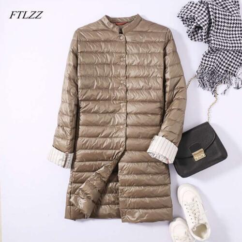 FTLZZ Women Ultra Light Duck Down Long Jacket Spring Winter Padded Warm Coat Female Overcoat Down Coat Portable Parkas